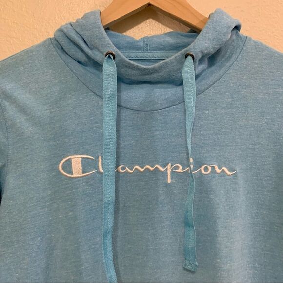 CHAMPION HOODIE WOMEN’S SMALL BLUE KANGAROO POCKETS SWEATSHIRT POP OVER. - Picture 3 of 12